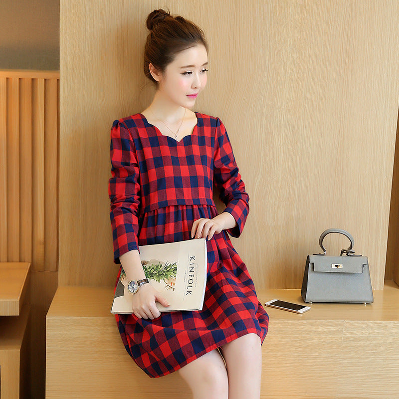 Maternity dress cotton plaid