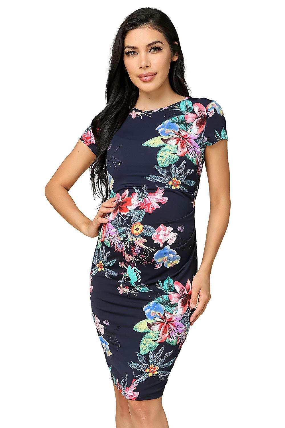 Pleated printed maternity dress