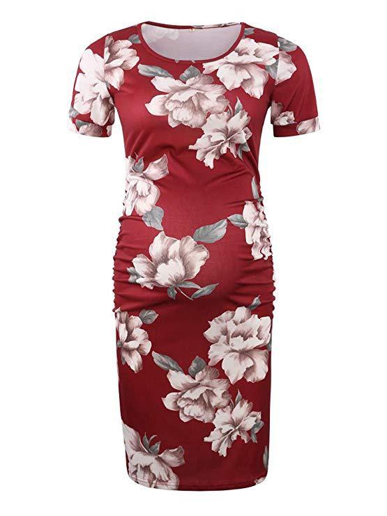 Pleated printed maternity dress