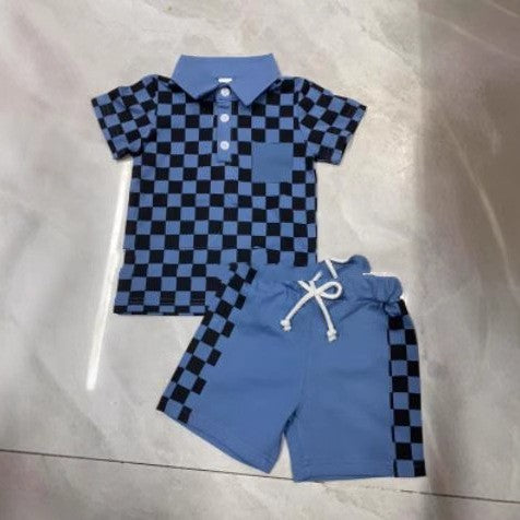 Boys' Checkered Lapel Shorts Suit